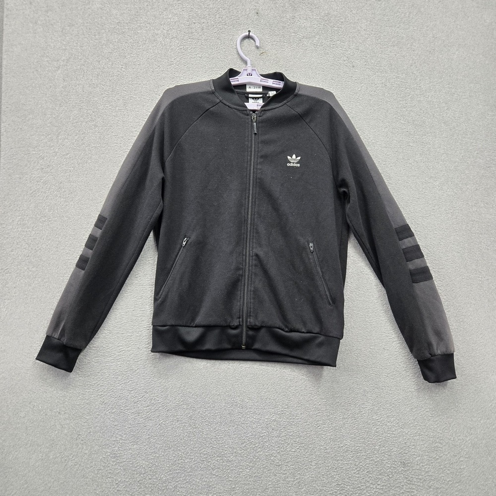 Adidas Men Sweatshirt M 14 UK Black Embroidered Logo Spellout Activewear Jacket